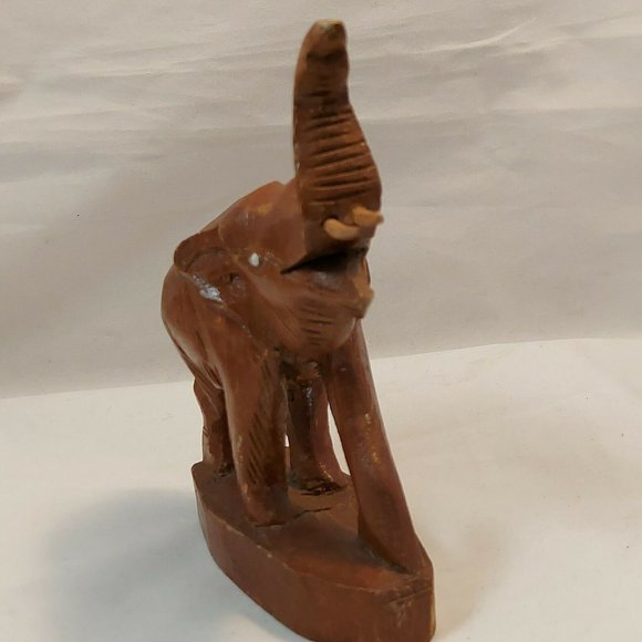 Vintage Hand Carved Teak Wood Asian Elephant Trunks Up Figurine 5.5" tall - Picture 4 of 12